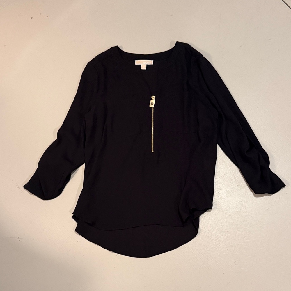 Michael Kors Elegant Black Top with Gold Accent